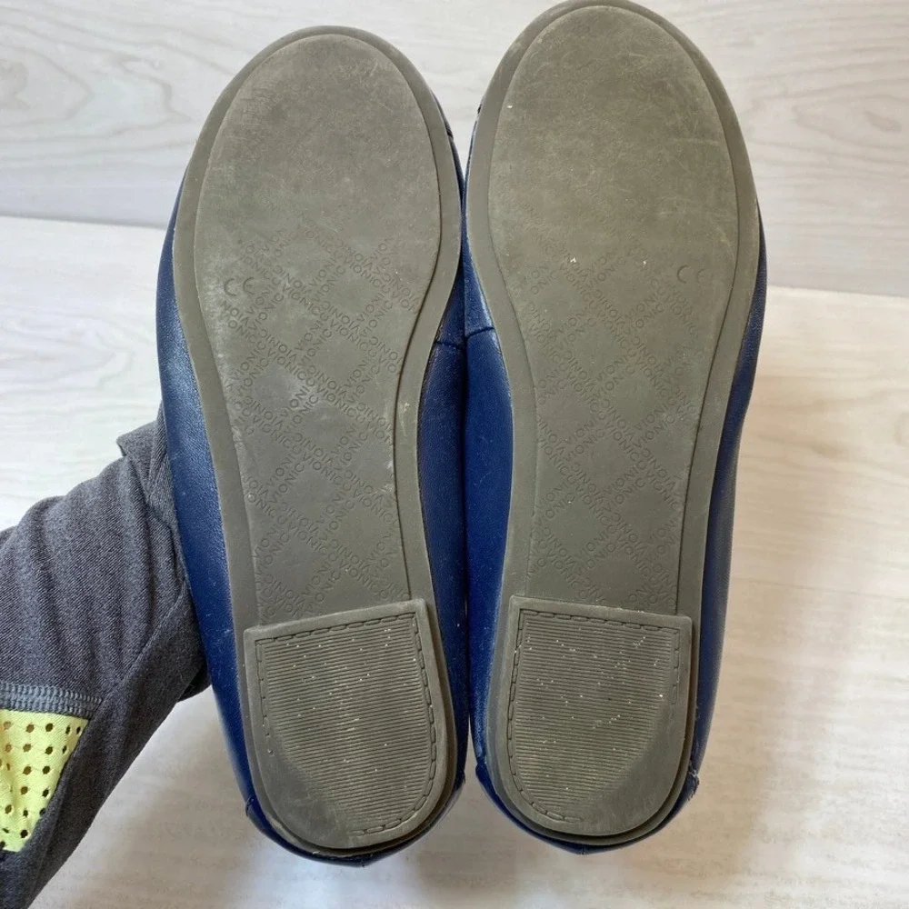Vionic Womens 8.5 Minna Ballet Flat Orthotic Navy Blue Leather Patent Bow Toe